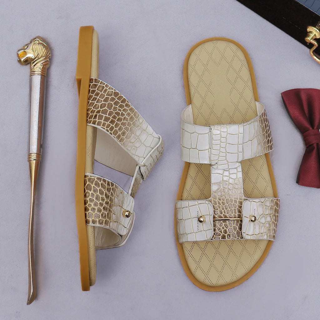 Gradient Croc-Print Leather Slide Sandals – Summer Style