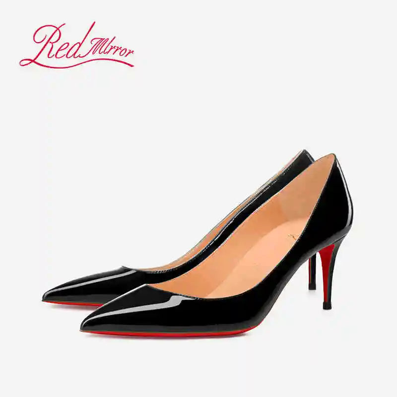 Black Pointed Heels with Red Shiny Bottoms