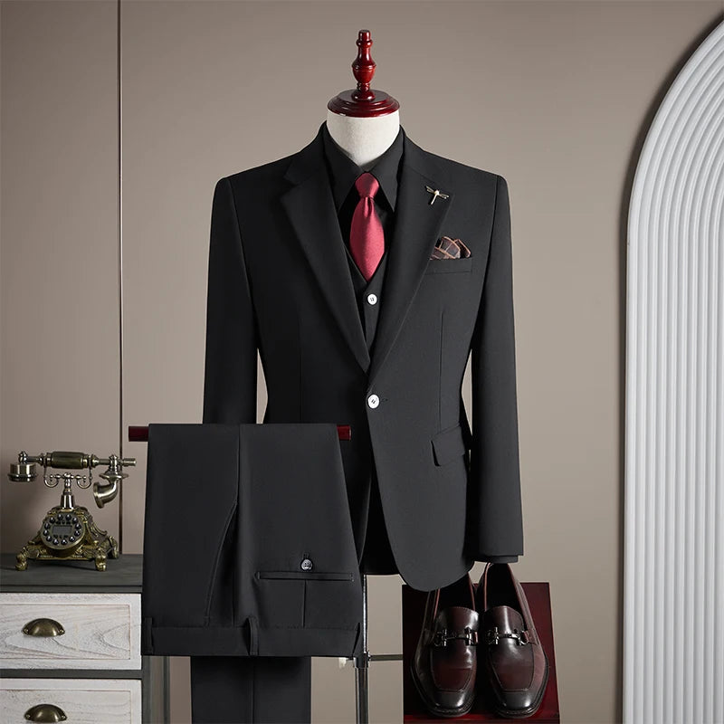 Men’s Plus-Size 3-Piece Suit Set – Solid Color
