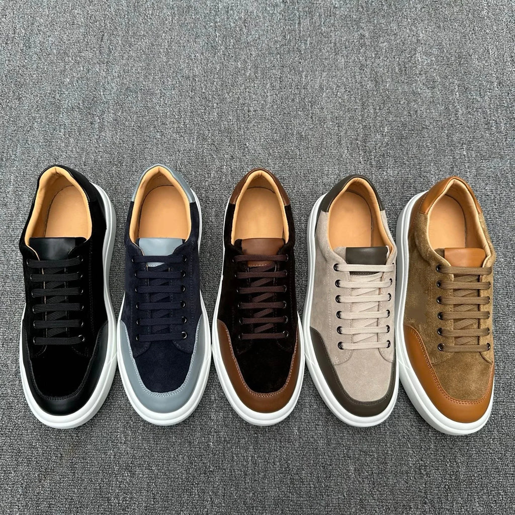 2026 Luxury Cowhide Patchwork Men’s Sneakers – Retro Chunky Sole