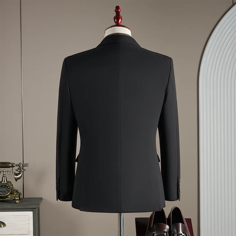 Men’s High-End Wool Blend Suit – British-Style 3-Piece Gray-Blue Wedding Suit