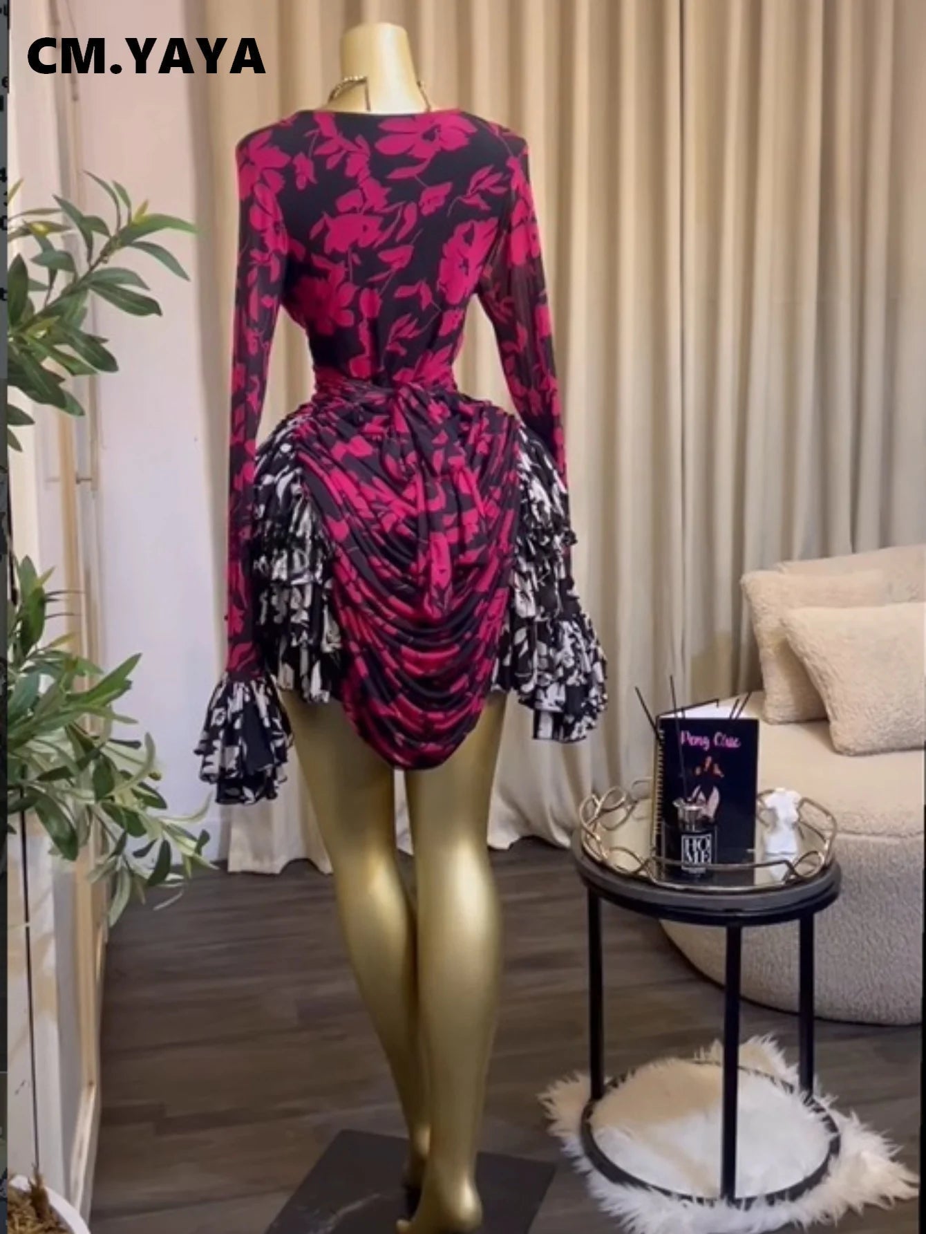 Women's Floral Ruffle Bell Sleeve Mini Dress