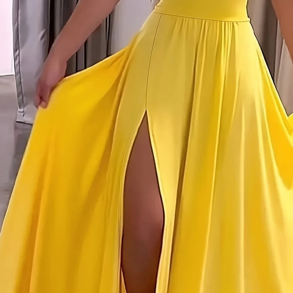 Lace-Up Backless Camisole Slit Dress
