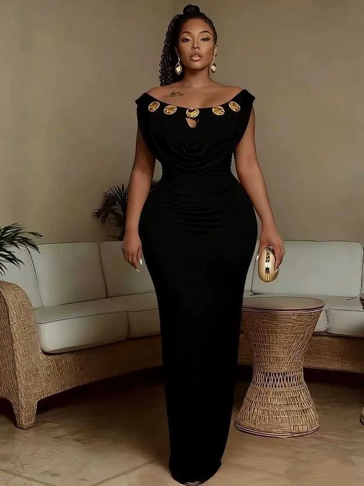 Off-Shoulder Bohemian Slim-Fit Evening Maxi Dress