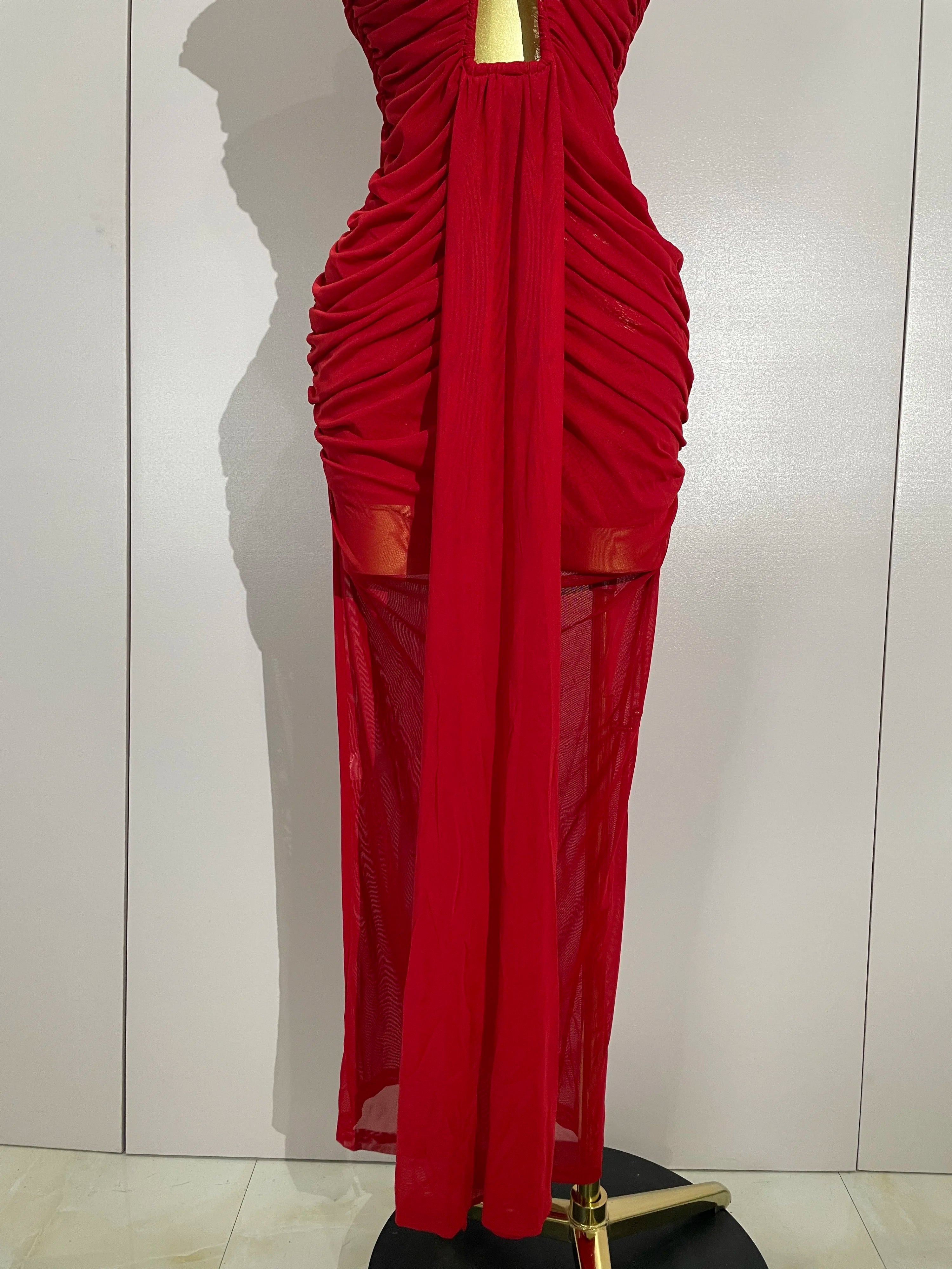 Sleeveless O-Neck Hollow-Out Mesh Bodycon Maxi Dress