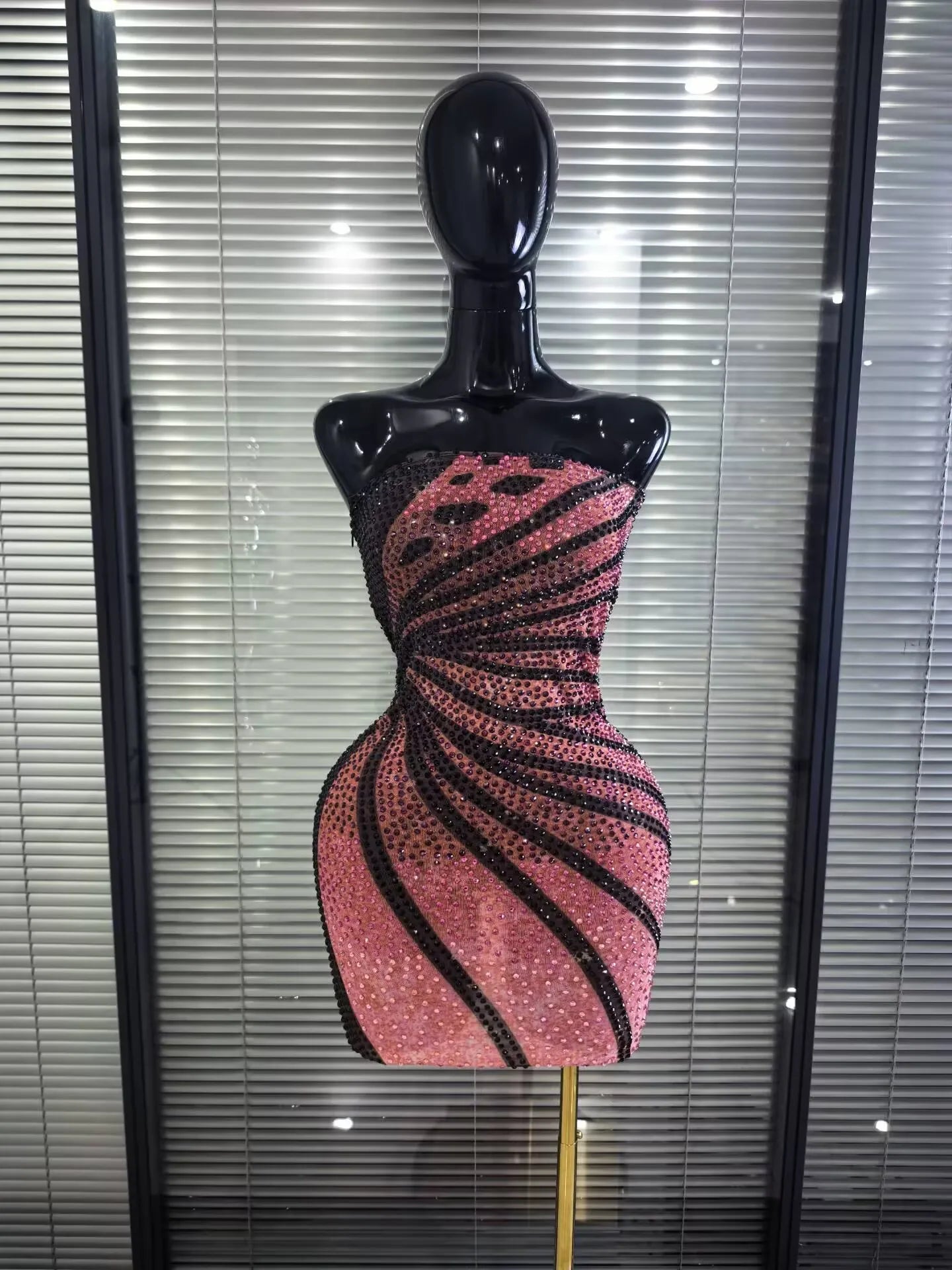 Shining Rhinestone Strapless Mesh Bodycon Mini Dress