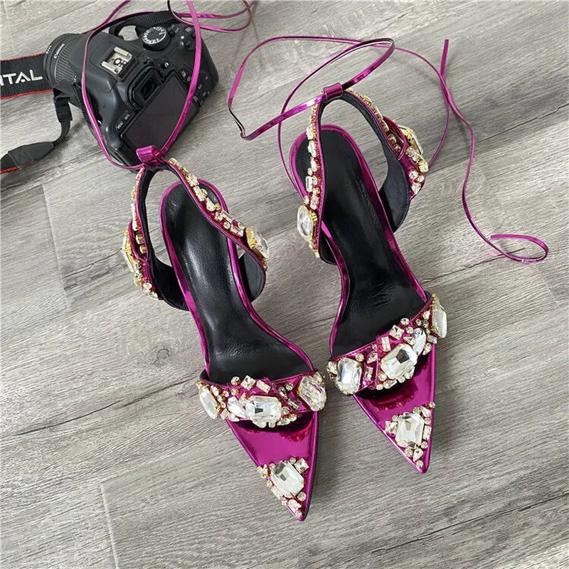 Luxury Rhinestone Pointed-Toe High-Heel Sandals – Elegant Women’s Shoes