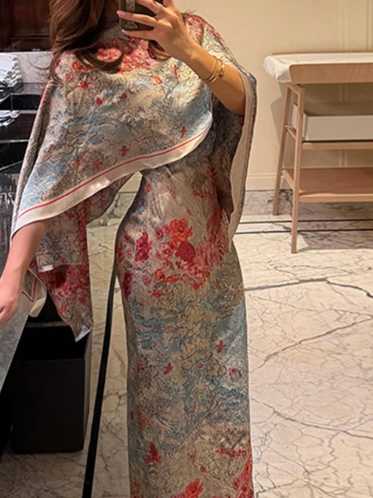 Tropical Leaf Print Two-Piece Maxi Set