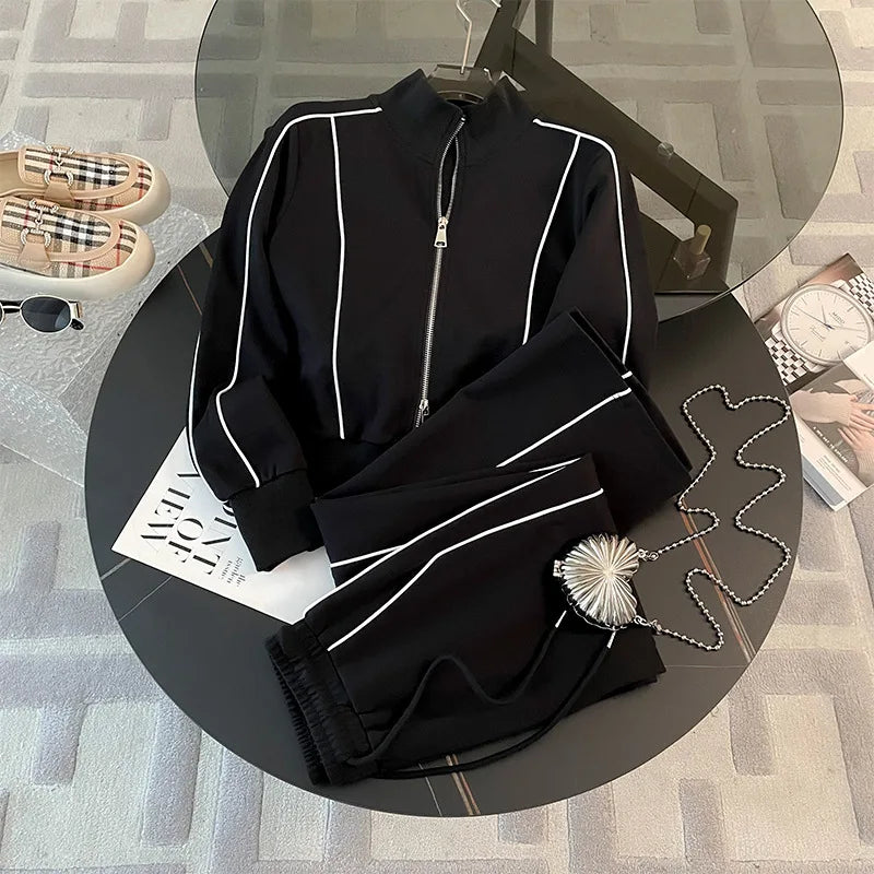 Color-Block Zipper Tracksuit Set