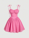 Tie Shoulder Ruched Bust Mini Dress