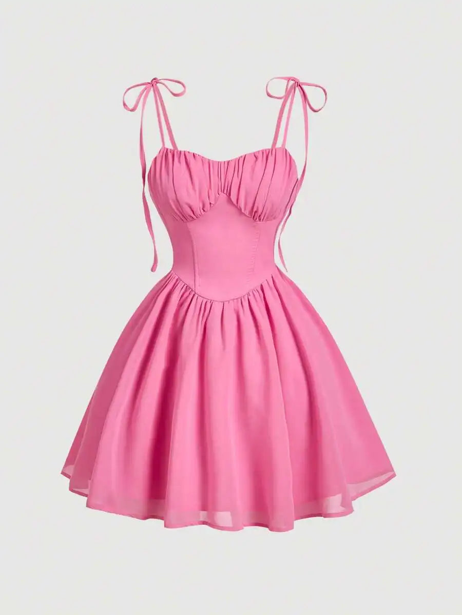 Tie Shoulder Ruched Bust Mini Dress