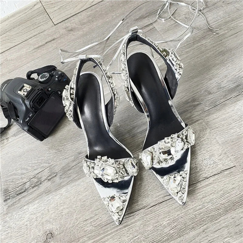 Luxury Rhinestone Pointed-Toe High-Heel Sandals – Elegant Women’s Shoes