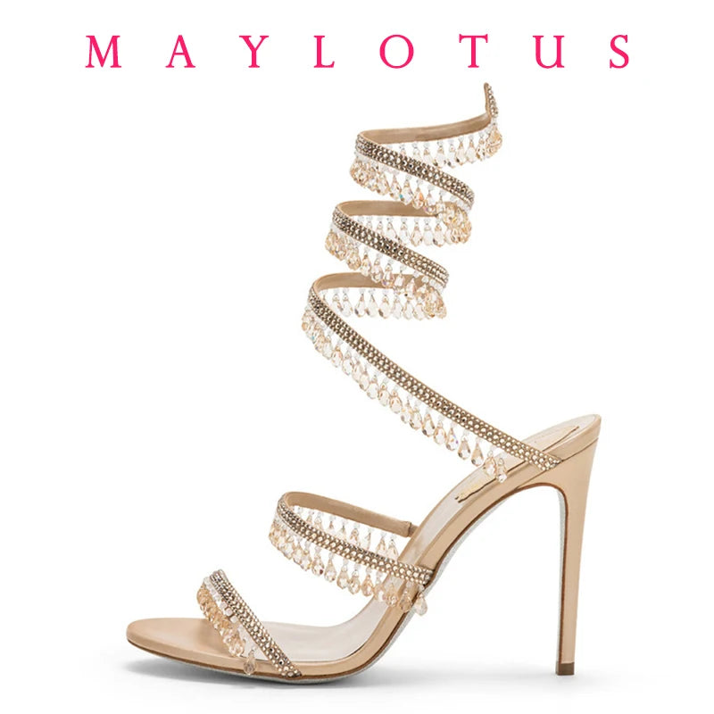 Jeweled Snake-Shaped Stiletto Sandals