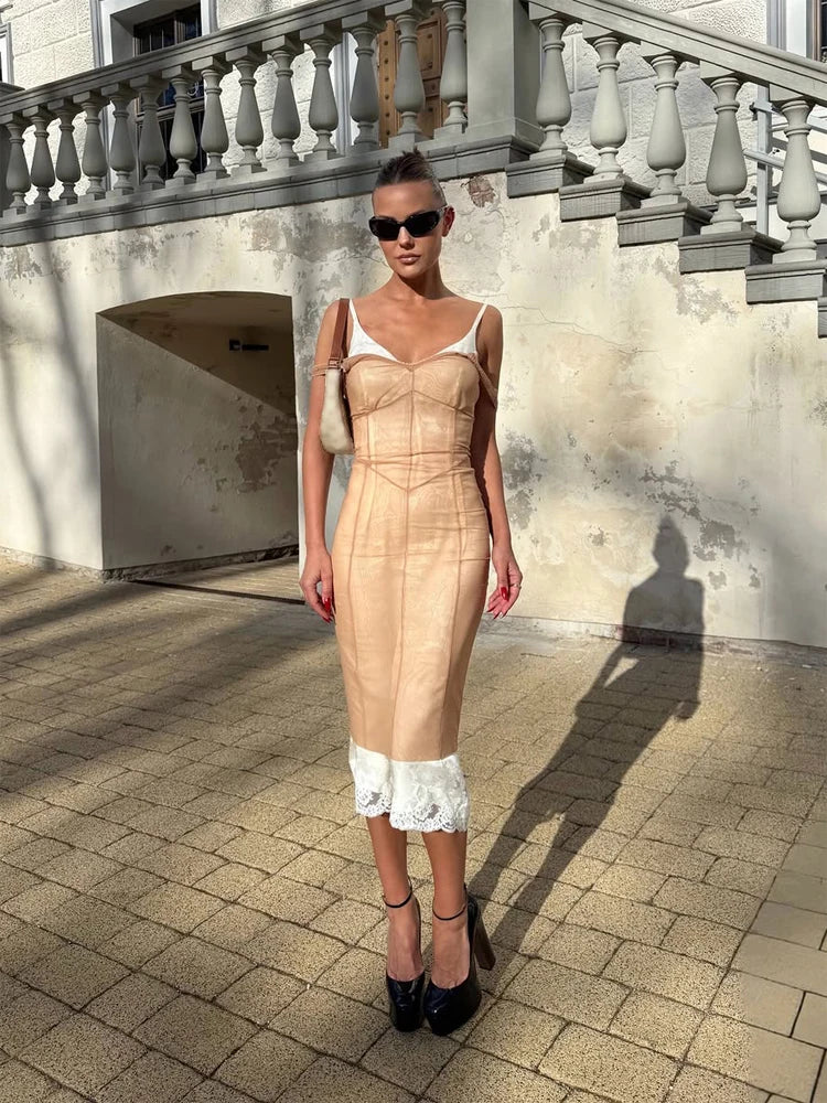 Sexy Sheer Mesh Overlay Midi Dress