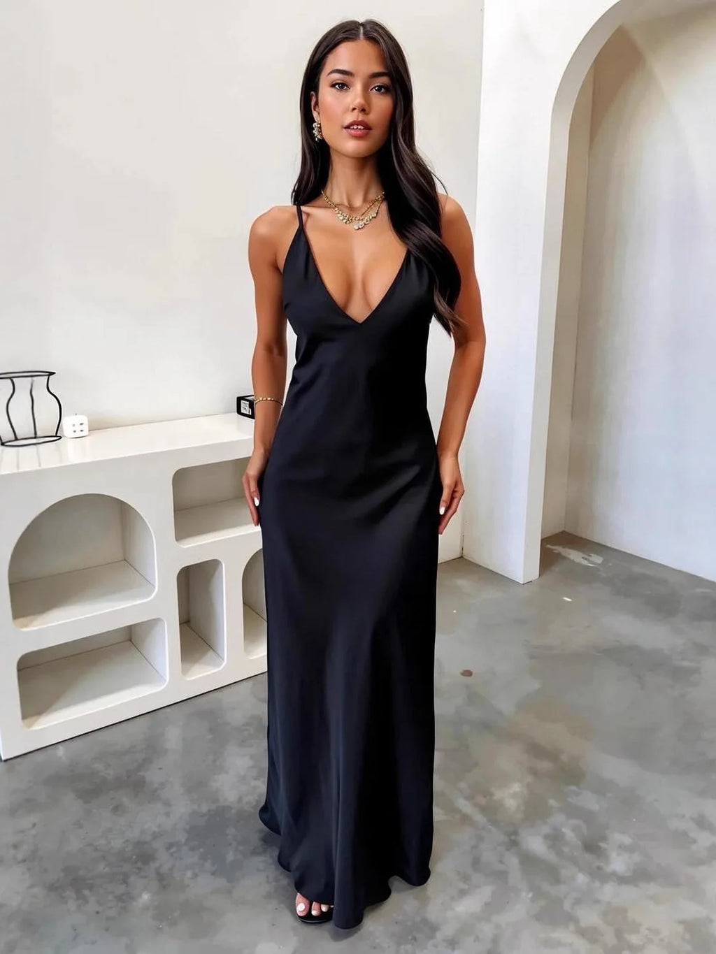 Strapless V-Neck A-Line Maxi Dress