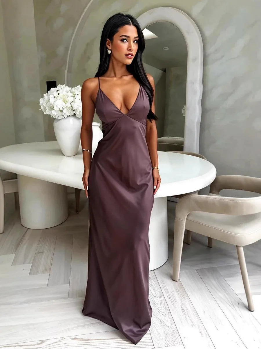 Strapless V-Neck A-Line Maxi Dress