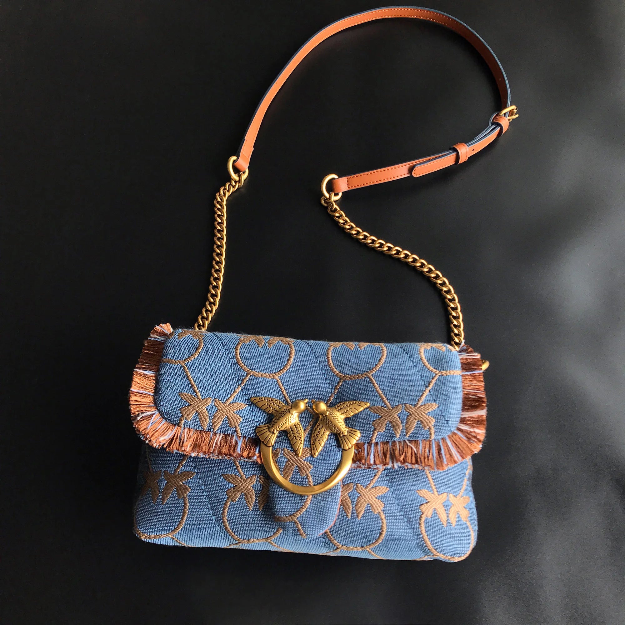 Luxury Pinko-Inspired Leather Swallow Bowling Bag