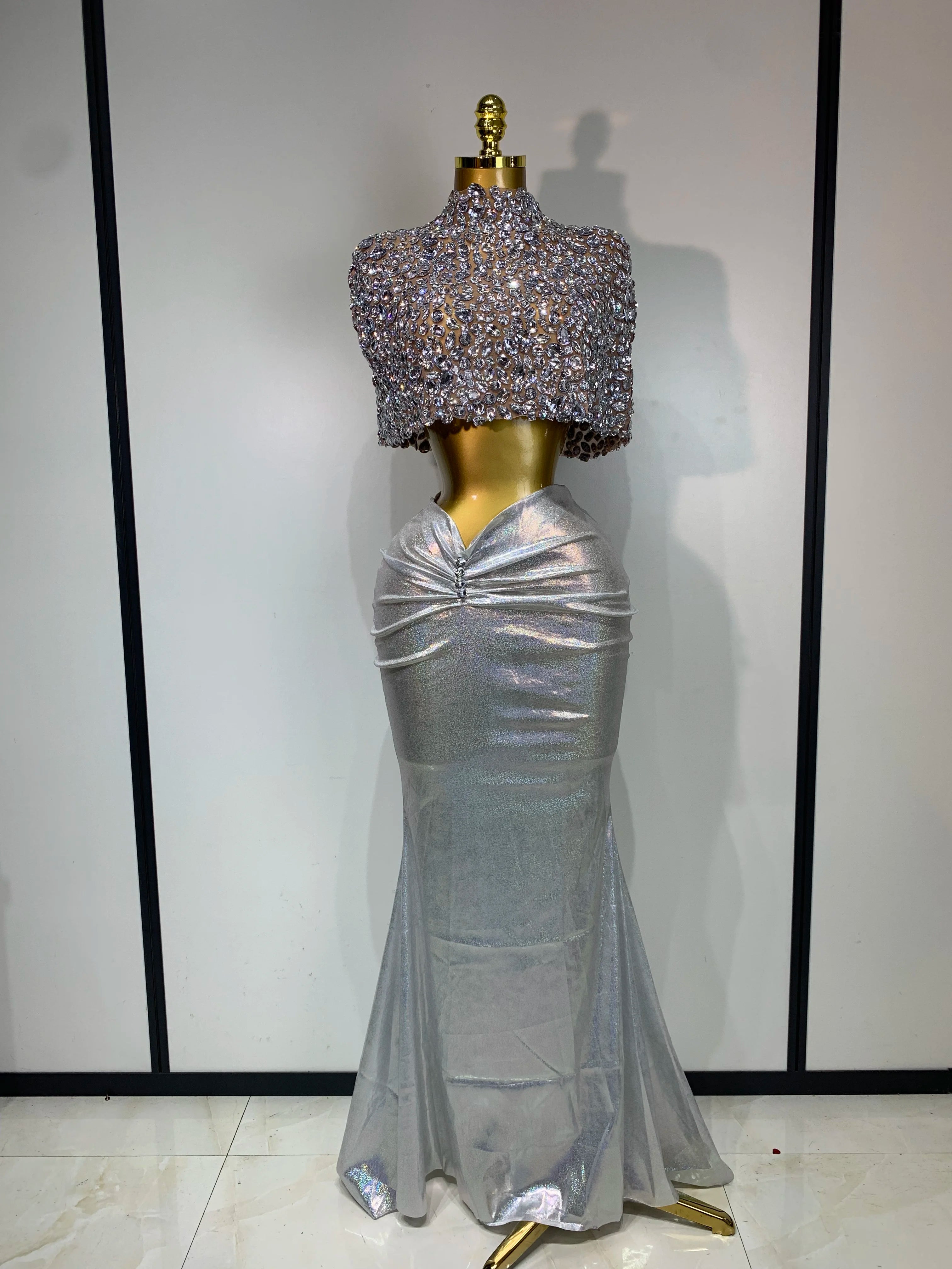 Diamond Evening Party Crop Top & Skirt