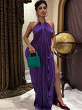 Weird Puss Elegant Ruched Halter Maxi Dress