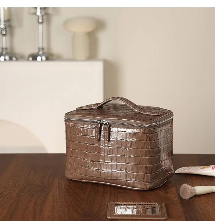 Portable Square Leather Vanity Bag