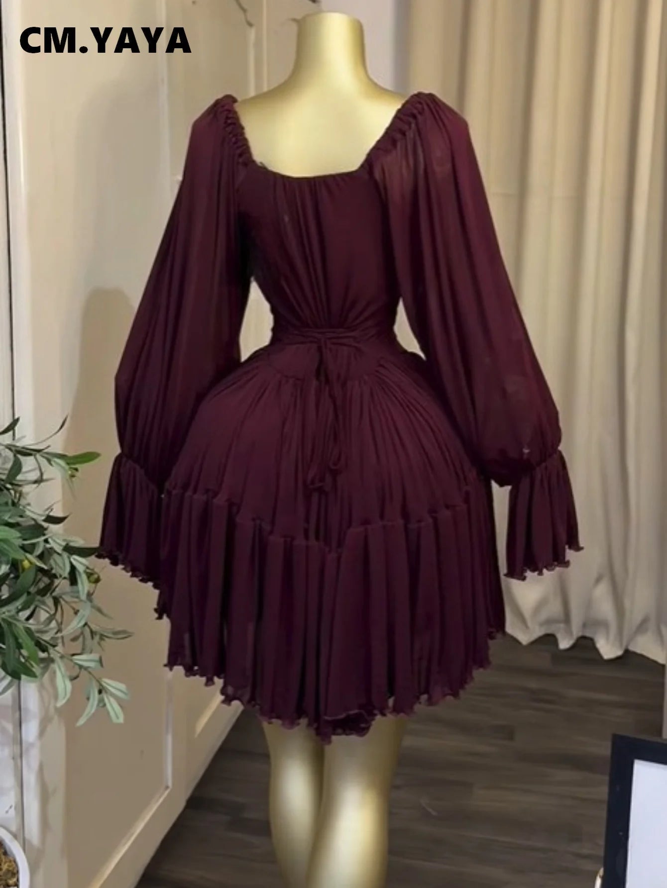 Halter Mesh Flare Sleeve Mini Dress