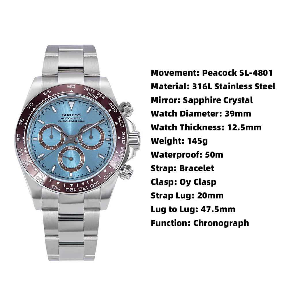 Sugess Panda Automatic Mechanical Chronograph Diving Watch