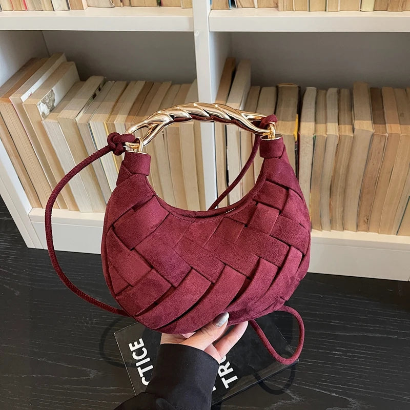 Wine Red Half Moon Clutch Bag