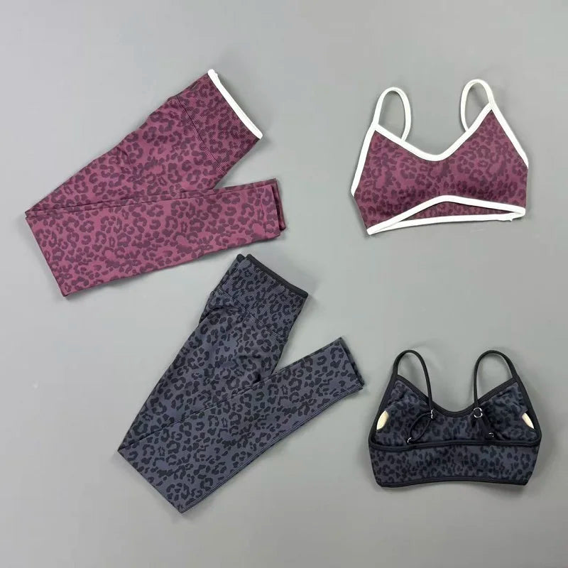Seamless Leopard Print Yoga Set