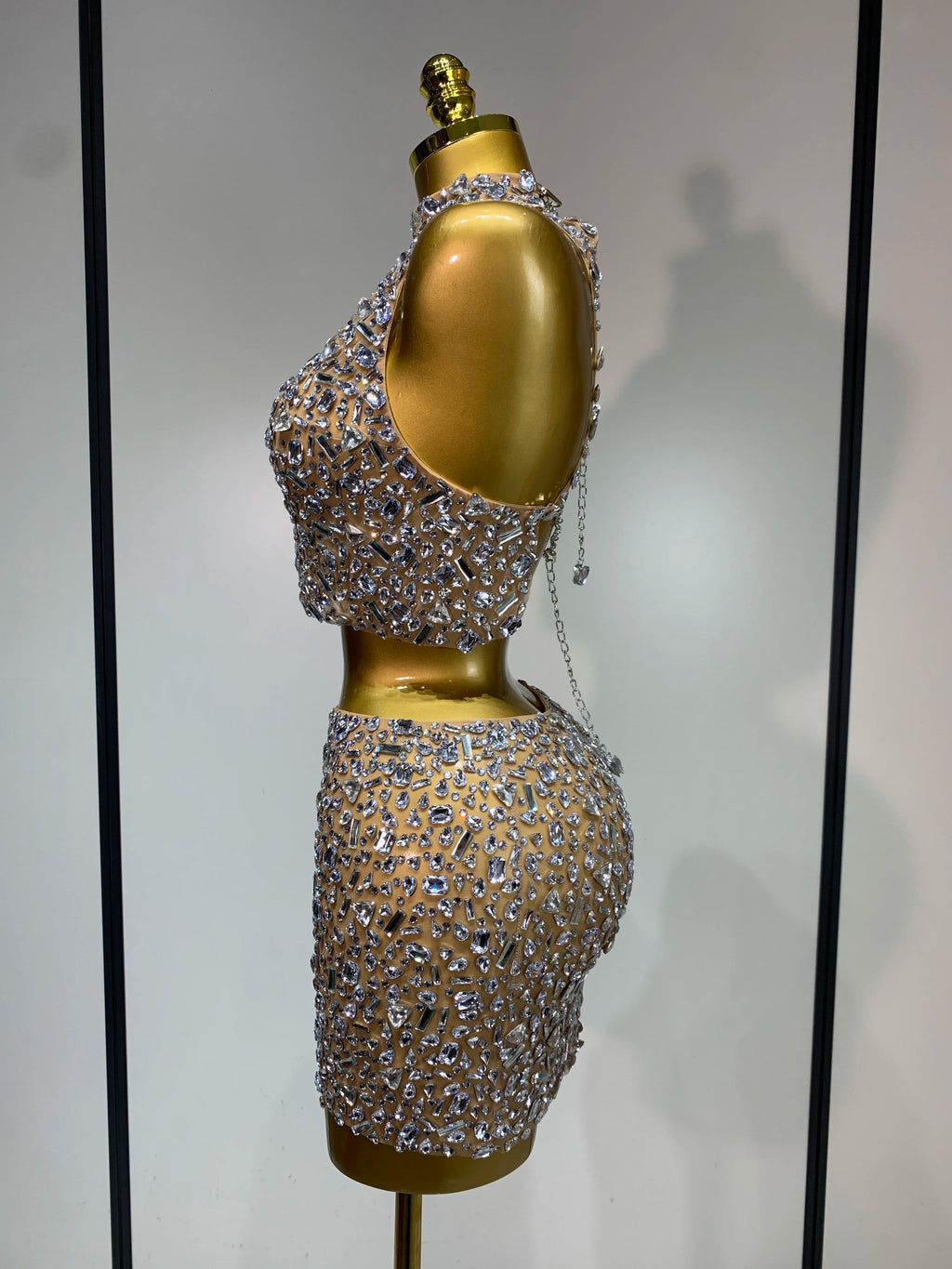 Sparkly Rhinestone Backless Top & Skirt Set