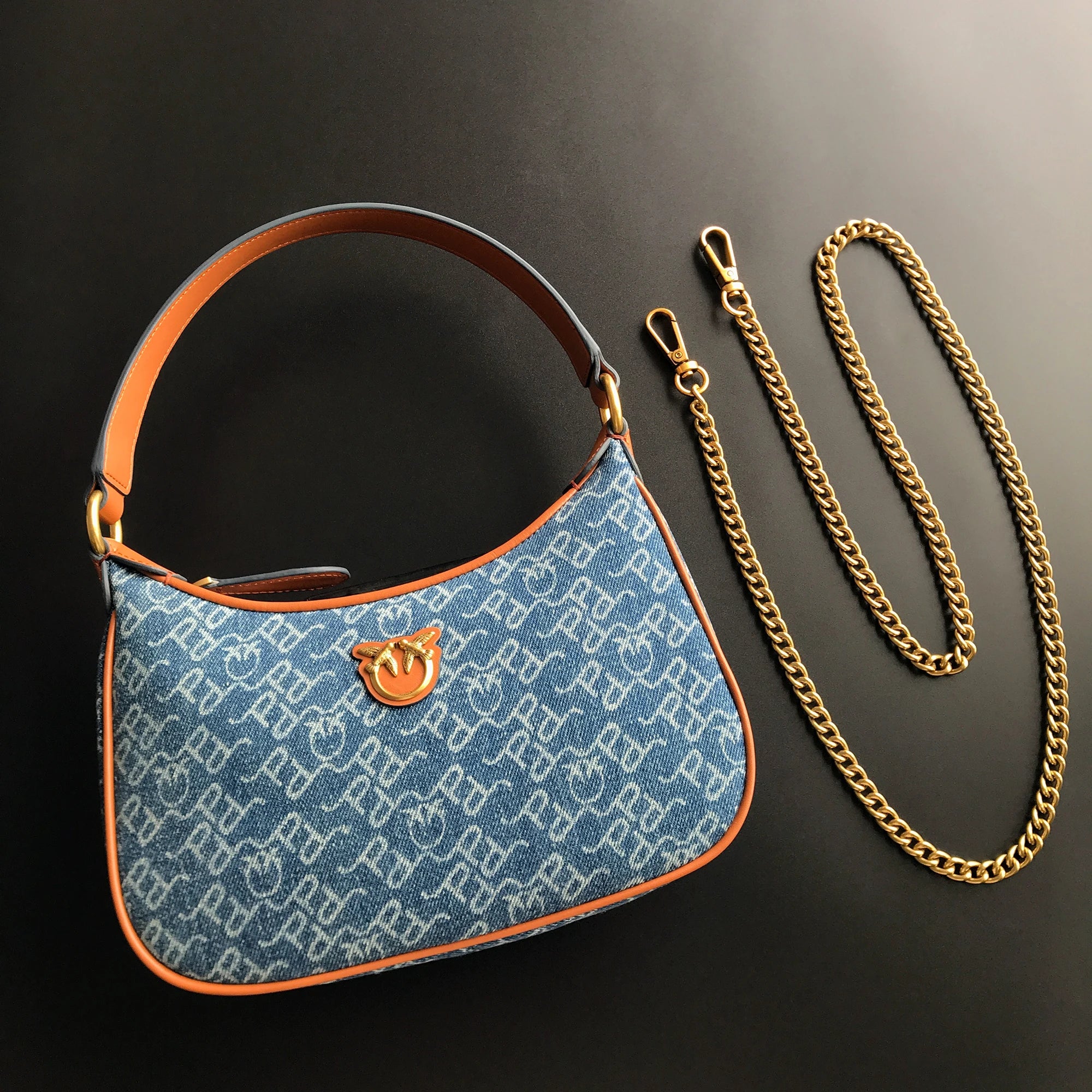 Luxury Pinko-Inspired Leather Swallow Bowling Bag