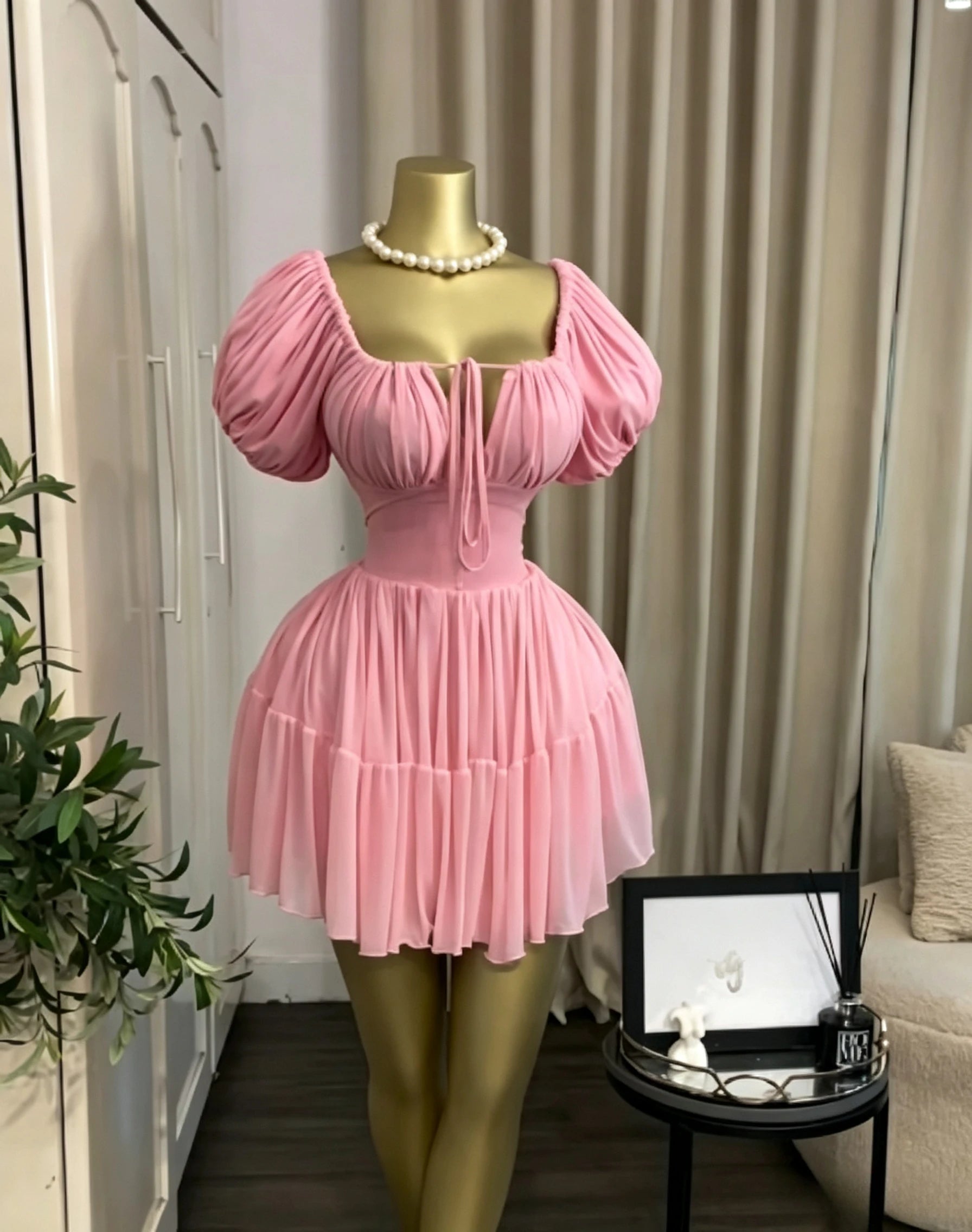 Fairycore Puff Sleeve Halter Mini Dress