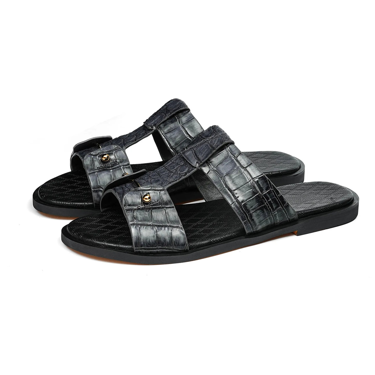 Luxury Men’s Crocodile-Print Leather Sandals