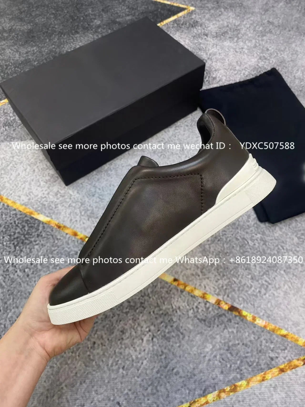 Luxury Leather Men’s Casual Sneakers – Beige Low-Top Loafers