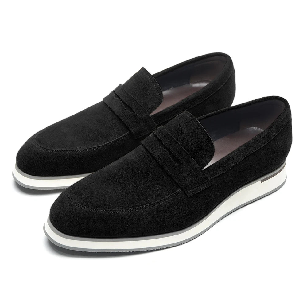 Luxury Genuine Leather Suede Penny Loafers – Elegant Men’s Slip-On Shoes