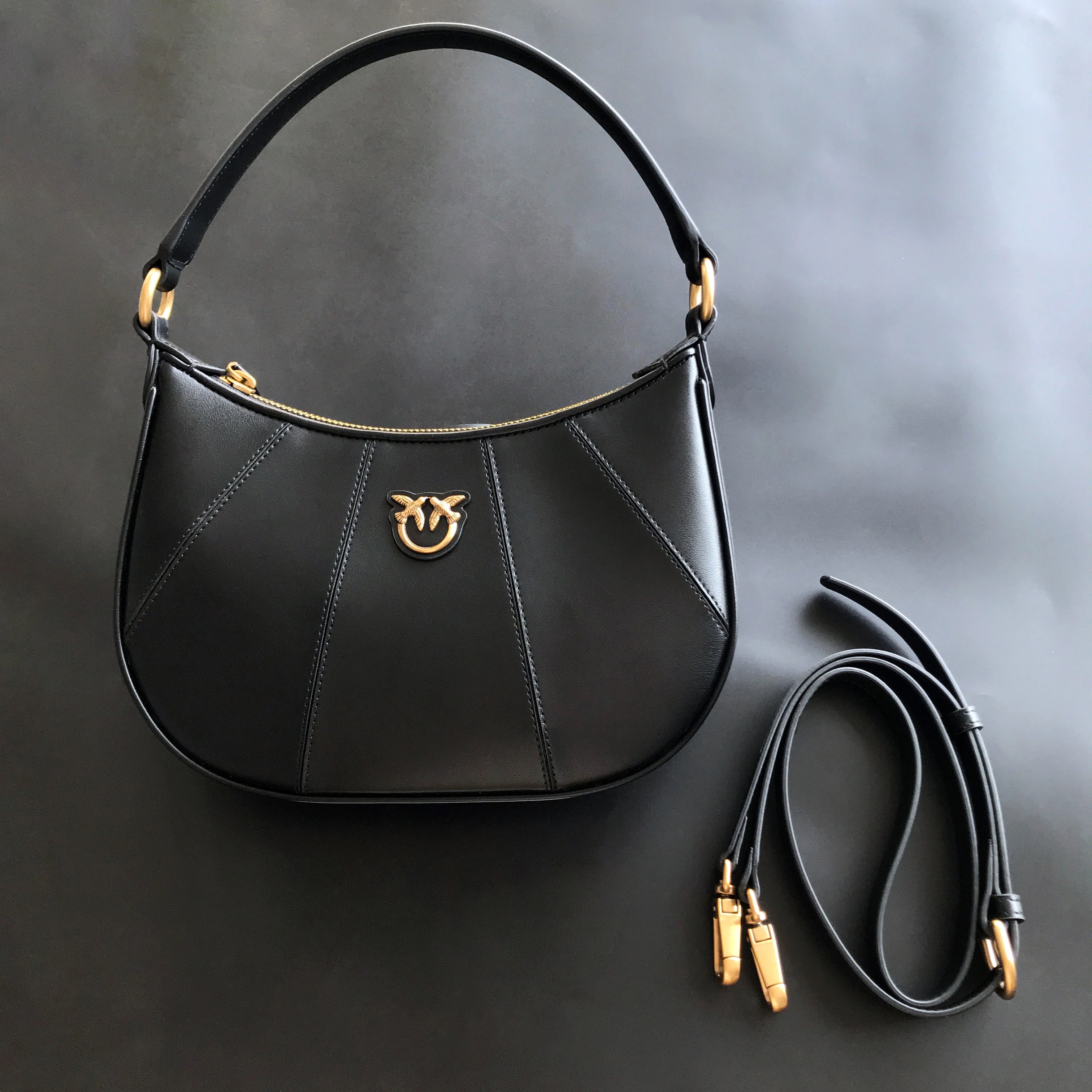 Luxury Pinko-Inspired Leather Swallow Bowling Bag