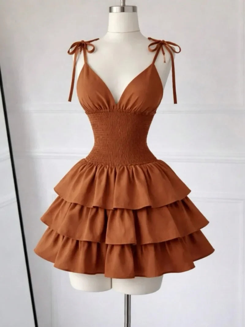 Korean Style V-Neck Ruffle Mini Dress