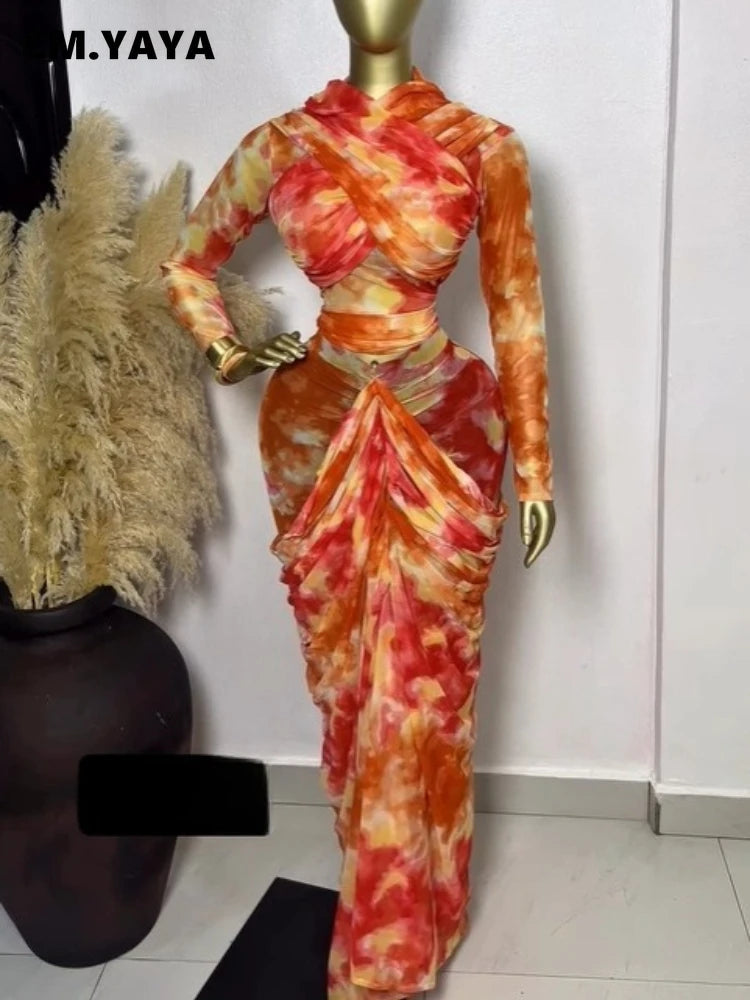 Tie-Dye Crop Top & Ruched Maxi Skirt Set