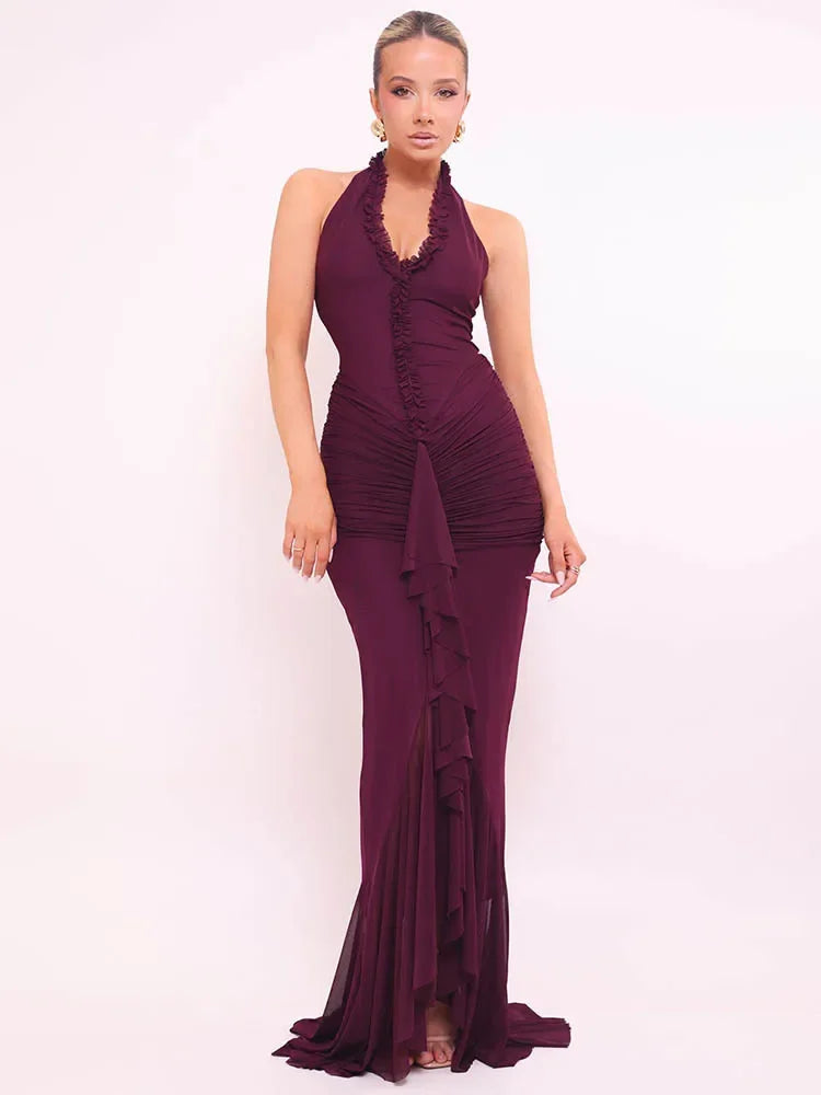 Halter V-Neck Backless Maxi Dress