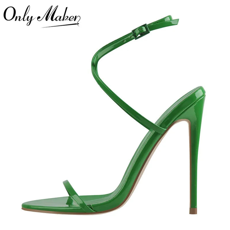 Women’s Green Peep-Toe High-Heel Ankle Sandals – Elegant Party Shoes