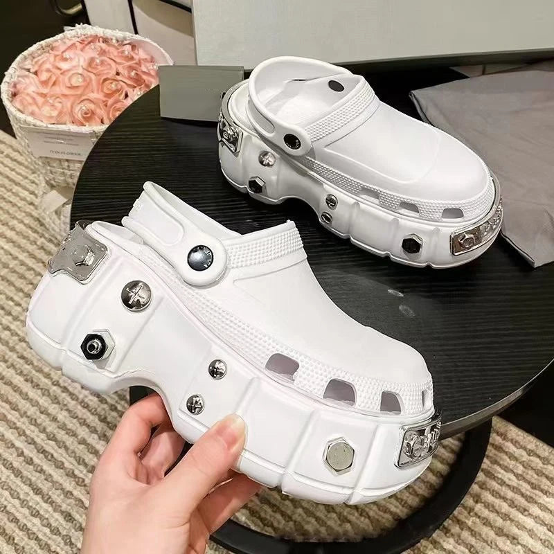 Women’s 6cm Platform Clogs – Metal Rivet Design
