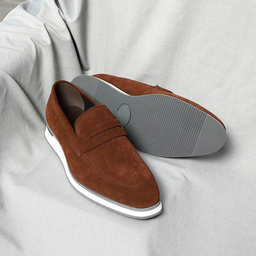 Luxury Genuine Leather Suede Penny Loafers – Elegant Men’s Slip-On Shoes