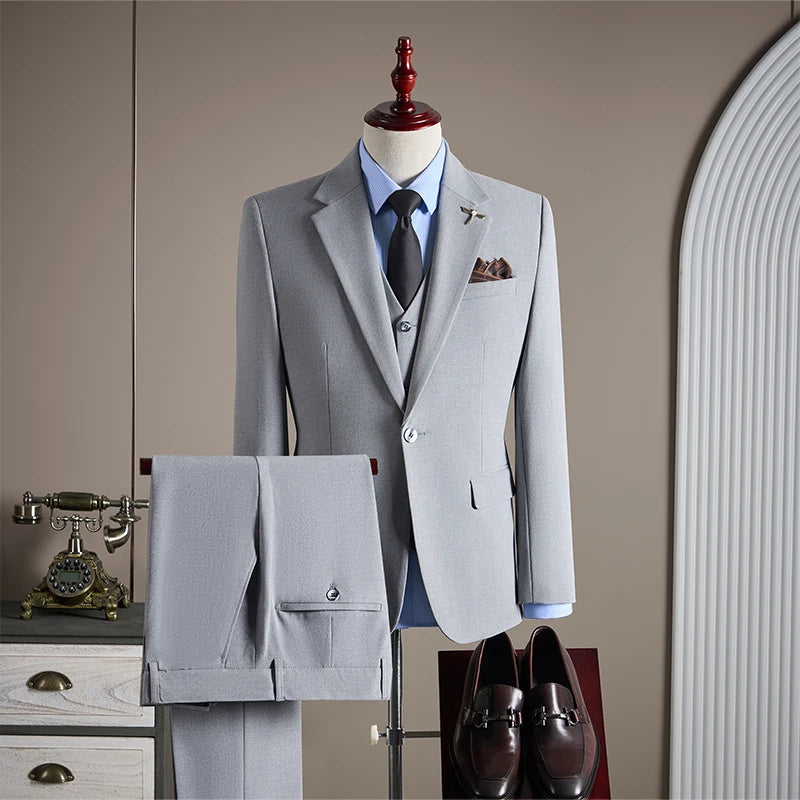 Men’s Plus-Size 3-Piece Suit Set – Solid Color