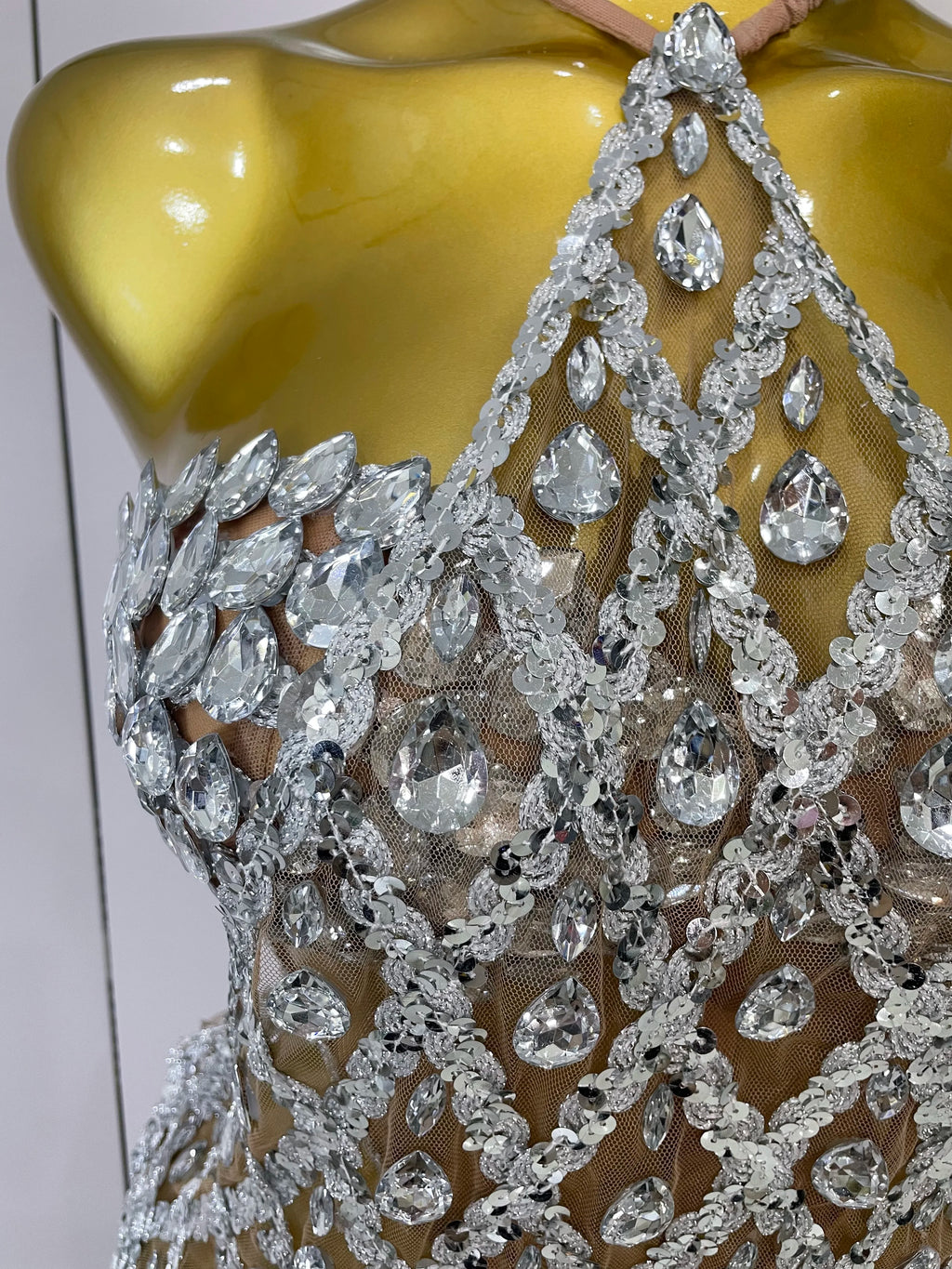 Sparkly Sequin Diamond Mesh 2-Piece Dress Set – Sexy Sheer Evening Partywear