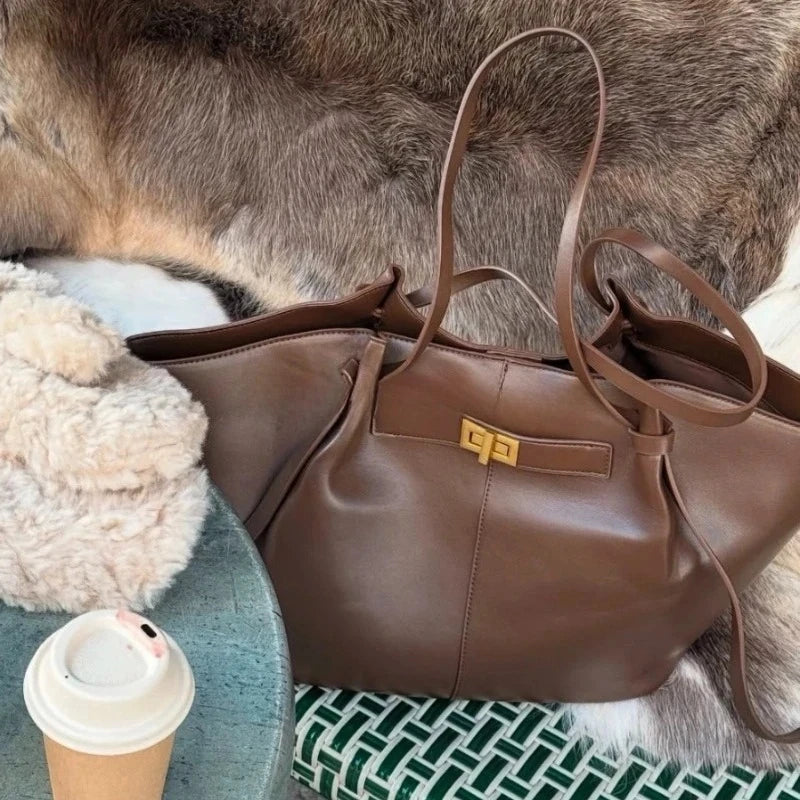 Large Capacity Trapeze PU Leather Tote Bag