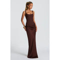 Square Neck Pleated Fishtail Maxi Dress