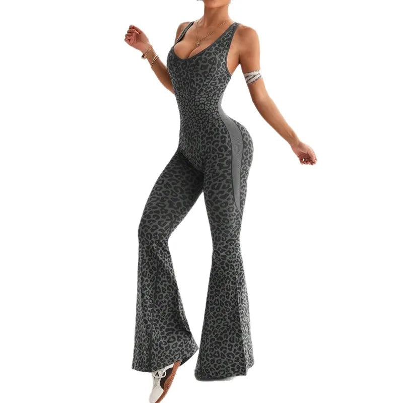 Seamless Leopard Print Yoga Jumpsuit