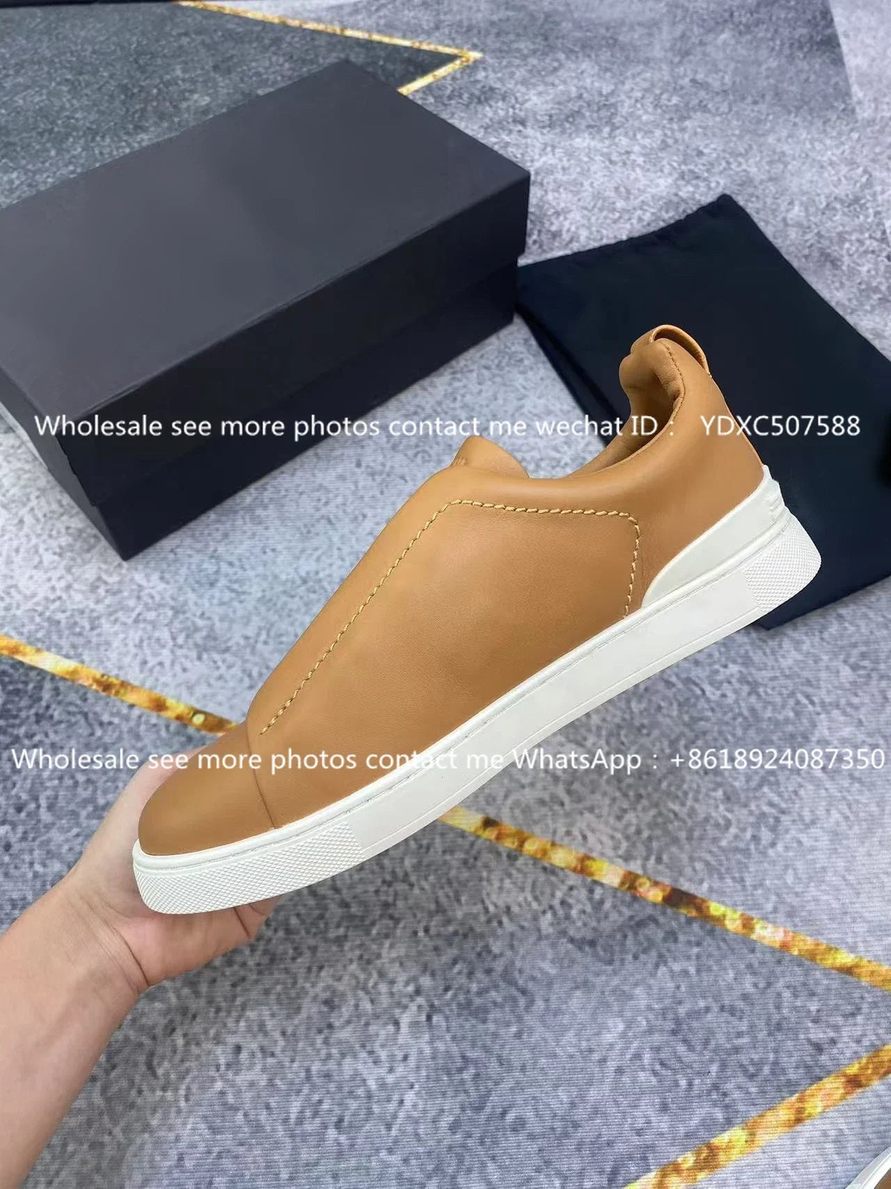 Luxury Leather Men’s Casual Sneakers – Beige Low-Top Loafers