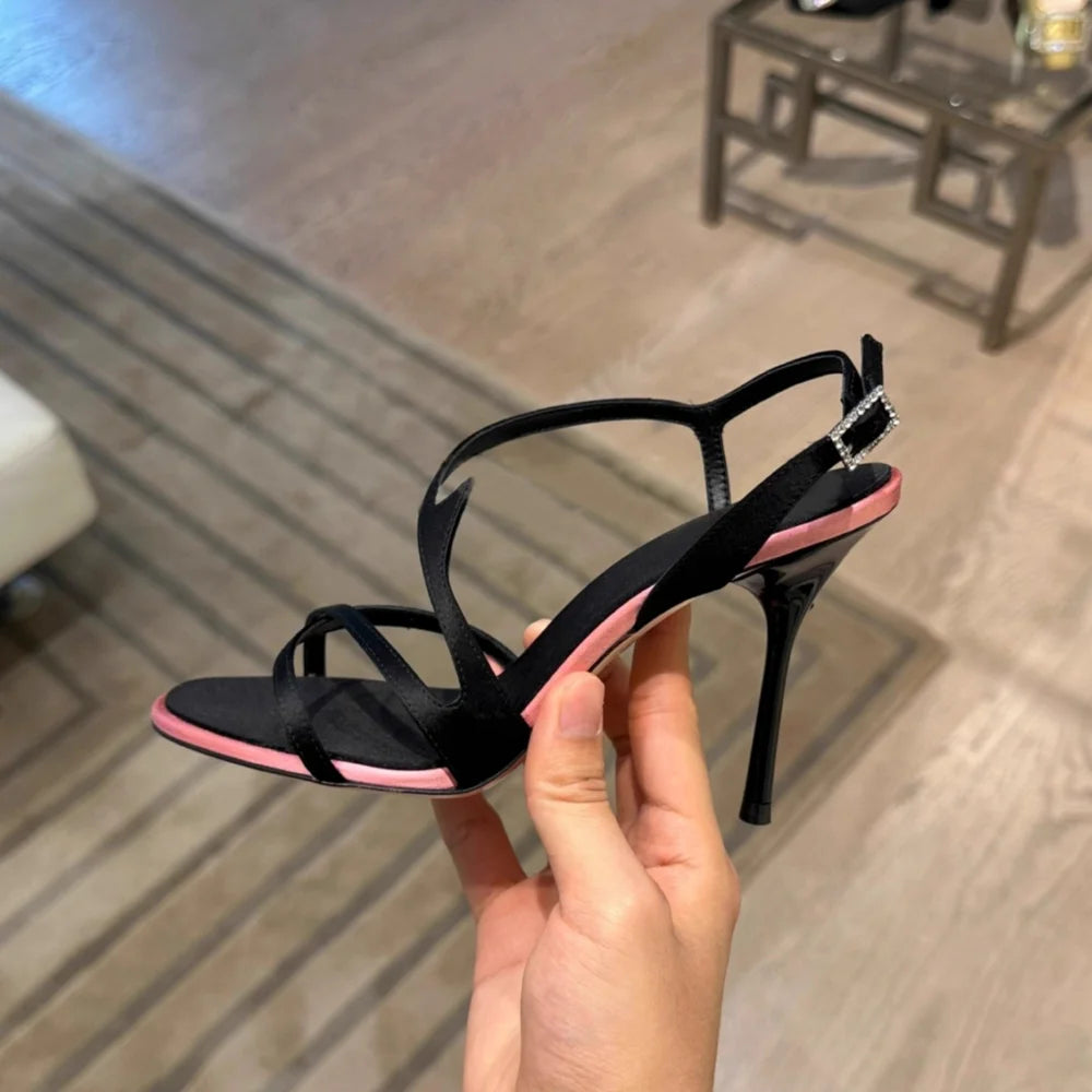 2026 Satin Color-Block Stiletto Heels – Elegant Strap Sandals