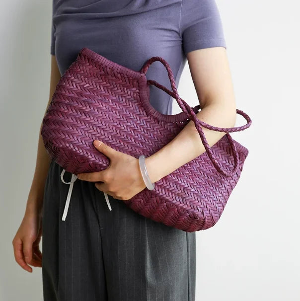 Hand-Woven Genuine Leather Tote Bag