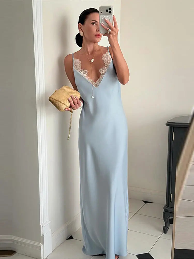 Elegant Strapless Lace Solid Dress